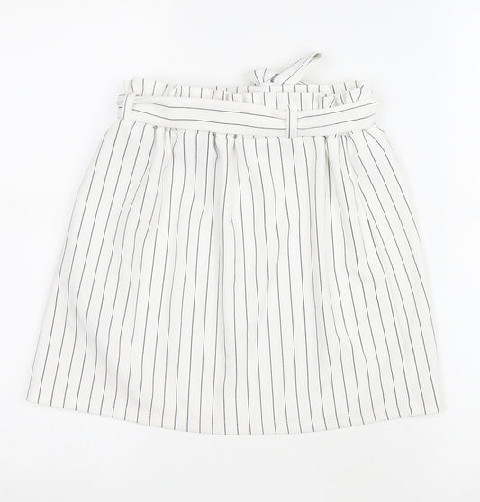 New Look Womens White Striped Polyester A-Line Skirt Size 6 Drawstring - Belted