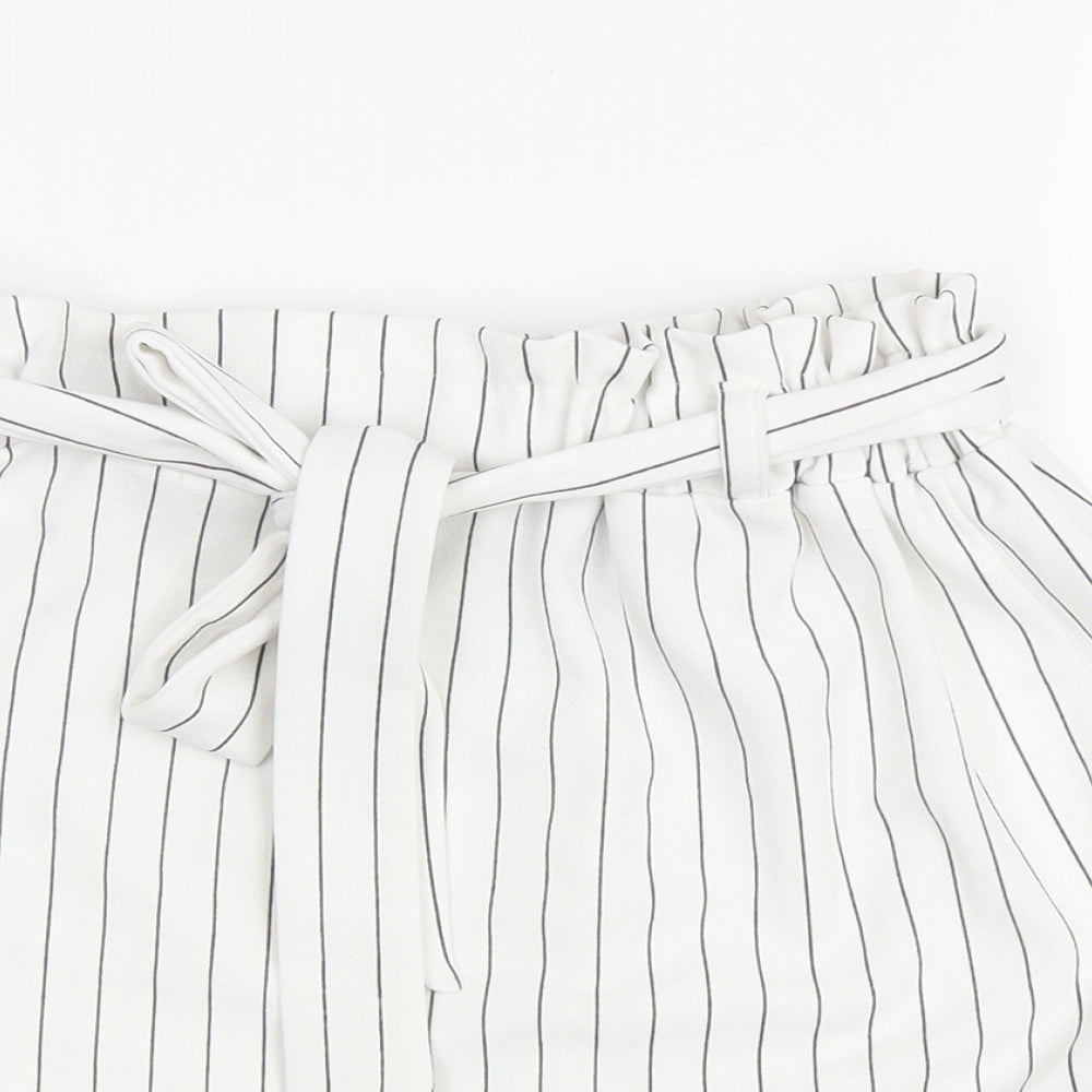 New Look Womens White Striped Polyester A-Line Skirt Size 6 Drawstring - Belted