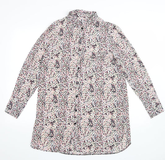 Matalan Womens Pink Geometric Polyester Shirt Dress Size 10 Collared Button