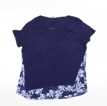 Marks and Spencer Womens Blue Floral Viscose Basic T-Shirt Size 12 Round Neck