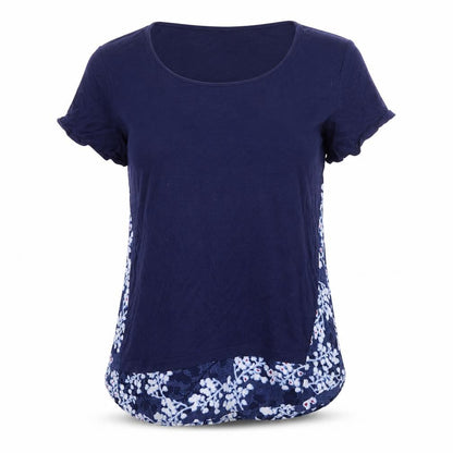Marks and Spencer Womens Blue Floral Viscose Basic T-Shirt Size 12 Round Neck