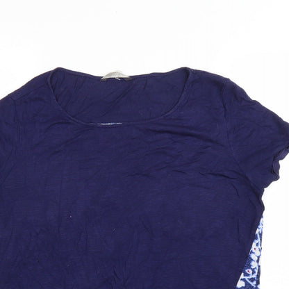 Marks and Spencer Womens Blue Floral Viscose Basic T-Shirt Size 12 Round Neck
