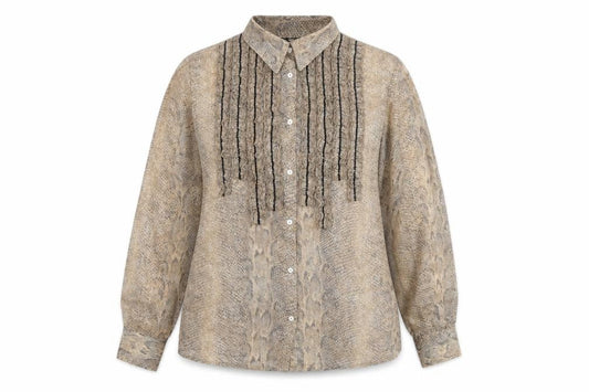 Lui Lei Womens Brown Animal Print Polyester Basic Button-Up Size 16 Collared - Snake Skin Print