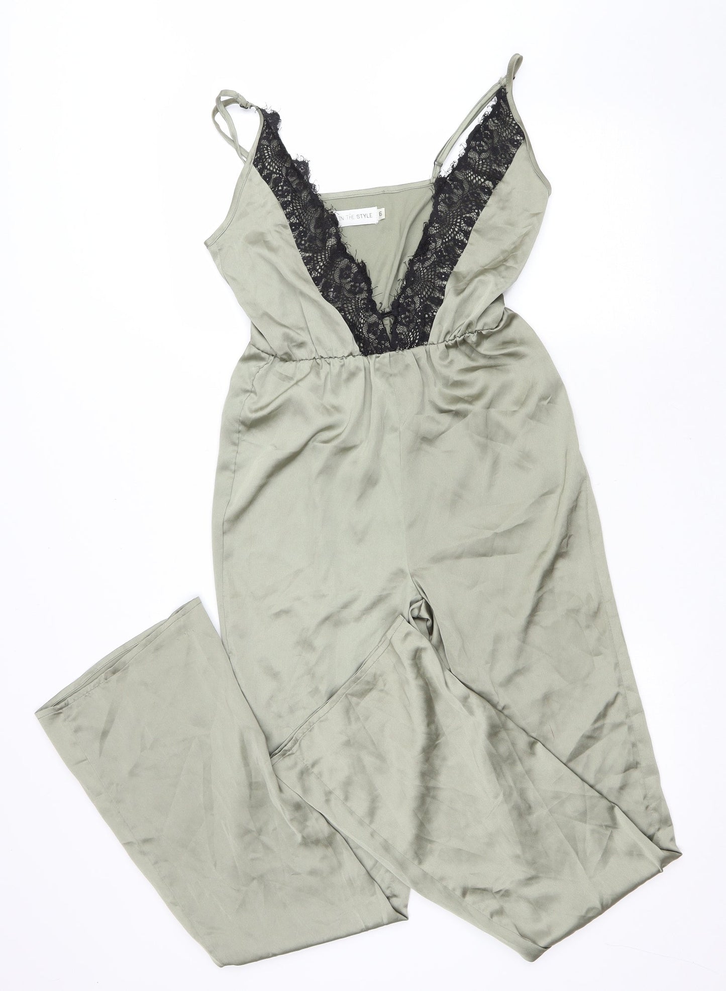 In the Style Womens Green Polyester Jumpsuit One-Piece Size 6 L32 in Pullover - Lace trim