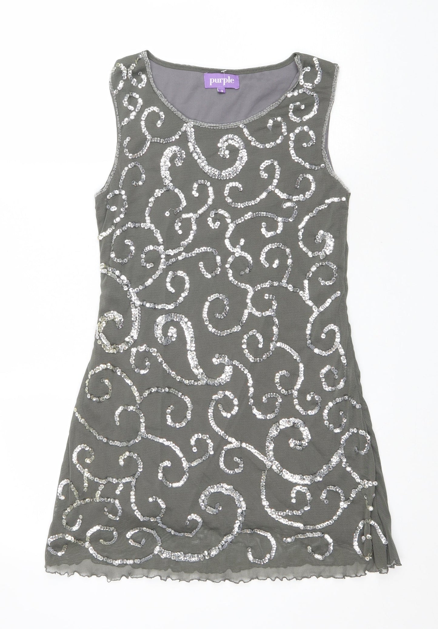 Purple Womens Green Geometric Polyester Tank Dress Size S Scoop Neck Pullover