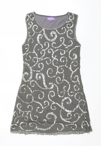 Purple Womens Green Geometric Polyester Tank Dress Size S Scoop Neck Pullover