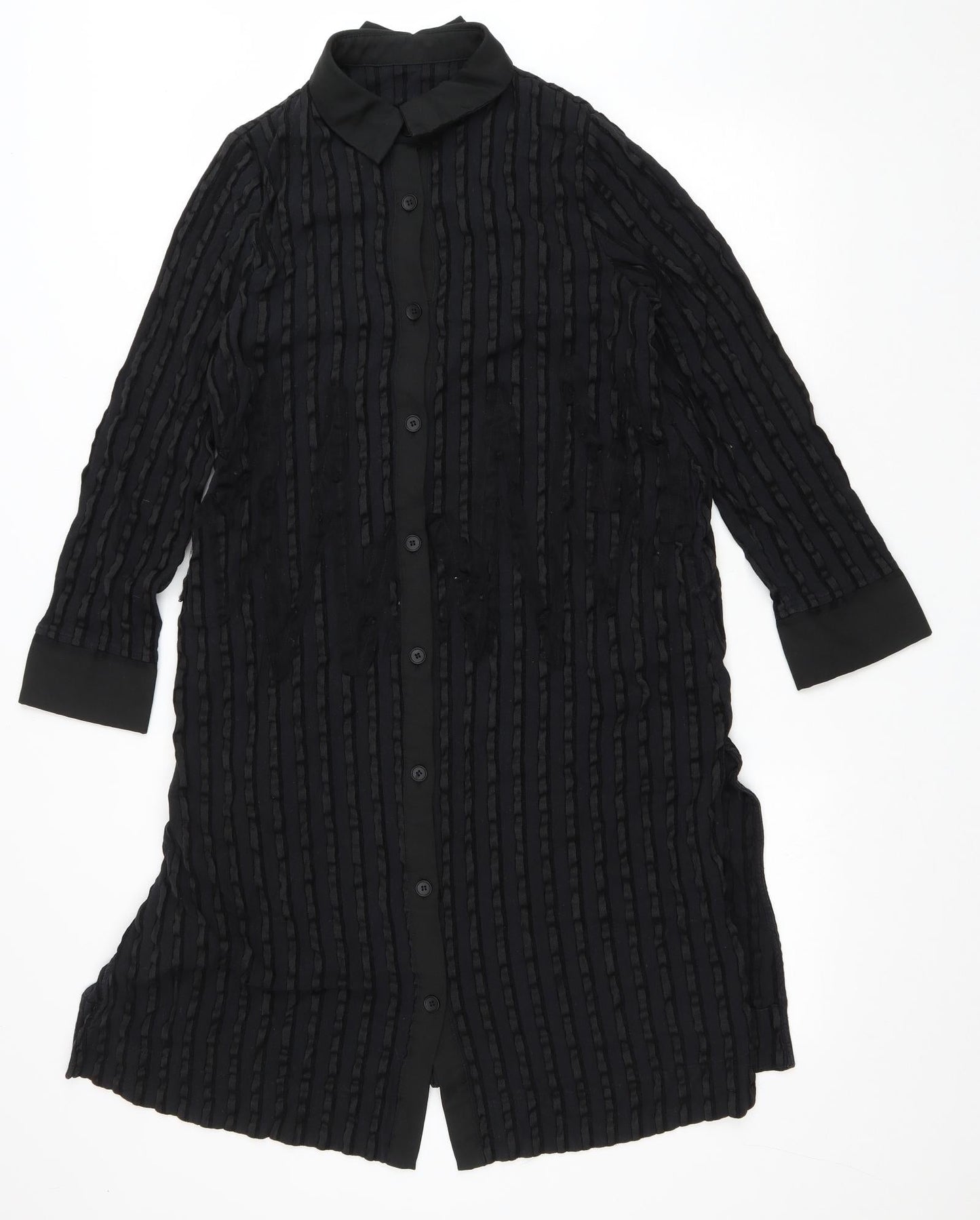 Eiwalive Womens Black Striped Polyester Shirt Dress Size M Collared Button