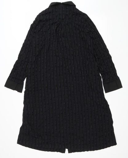 Eiwalive Womens Black Striped Polyester Shirt Dress Size M Collared Button