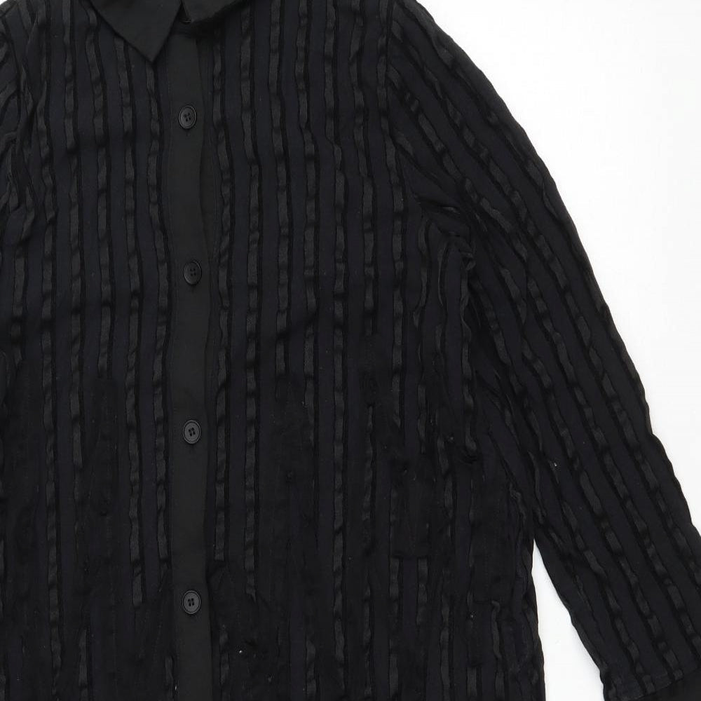 Eiwalive Womens Black Striped Polyester Shirt Dress Size M Collared Button