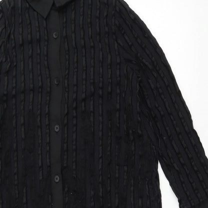 Eiwalive Womens Black Striped Polyester Shirt Dress Size M Collared Button