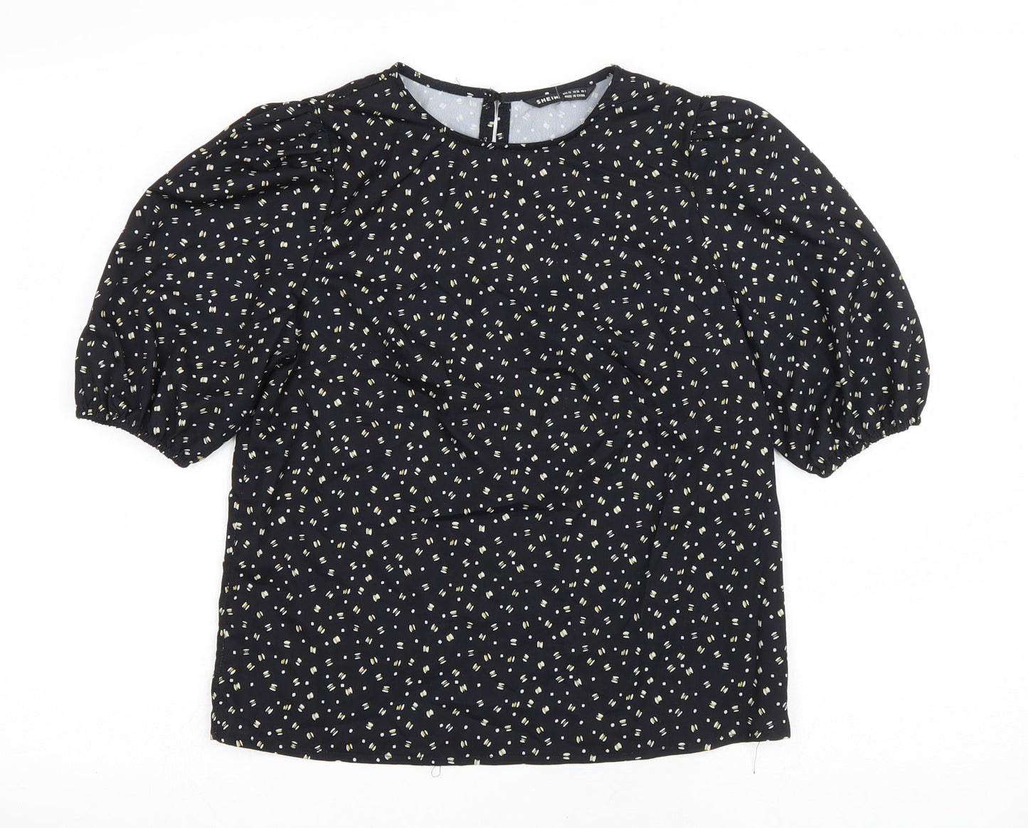 SheIn Womens Black Geometric Polyester Basic Blouse Size XS Round Neck