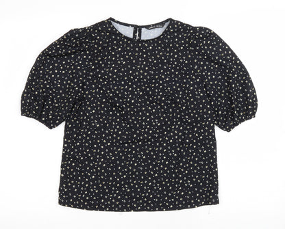 SheIn Womens Black Geometric Polyester Basic Blouse Size XS Round Neck