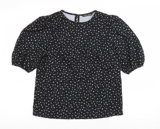 SheIn Womens Black Geometric Polyester Basic Blouse Size XS Round Neck