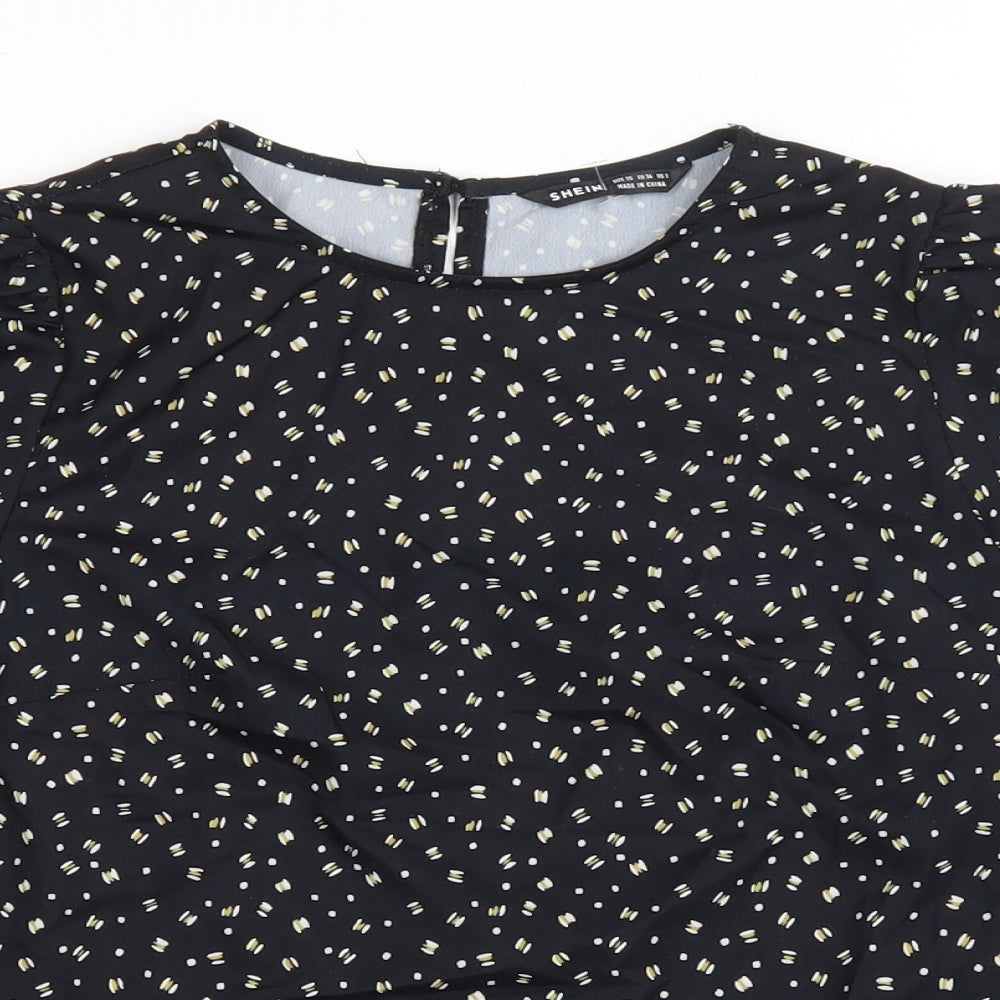SheIn Womens Black Geometric Polyester Basic Blouse Size XS Round Neck