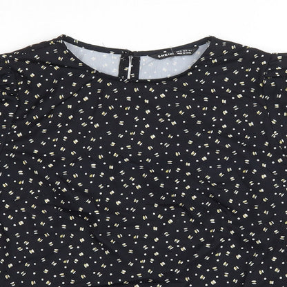 SheIn Womens Black Geometric Polyester Basic Blouse Size XS Round Neck