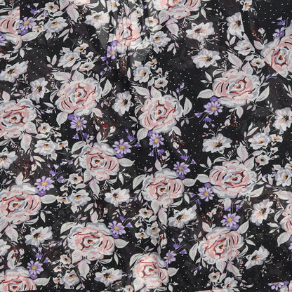 Pins and Needles Womens Black Floral Polyester Basic Button-Up Size M Scoop Neck