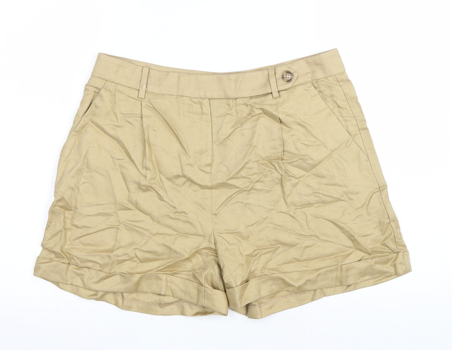 Marks and Spencer Womens Brown Lyocell Chino Shorts Size 14 L4 in Regular Zip