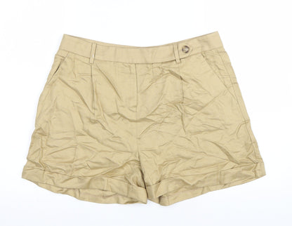 Marks and Spencer Womens Brown Lyocell Chino Shorts Size 14 L4 in Regular Zip