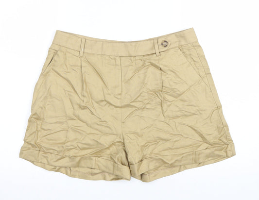 Marks and Spencer Womens Brown Lyocell Chino Shorts Size 14 L4 in Regular Zip