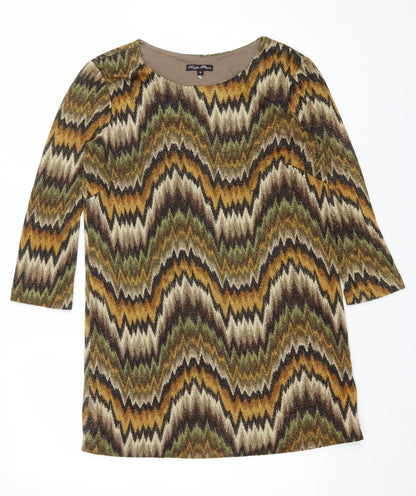 Traffic People Womens Brown Geometric Polyester A-Line Size M Scoop Neck Pullover