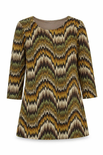 Traffic People Womens Brown Geometric Polyester A-Line Size M Scoop Neck Pullover