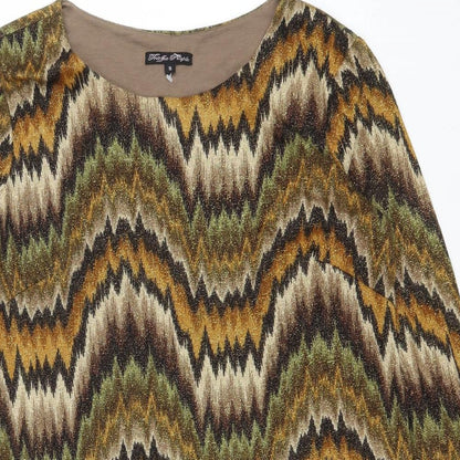 Traffic People Womens Brown Geometric Polyester A-Line Size M Scoop Neck Pullover