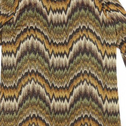 Traffic People Womens Brown Geometric Polyester A-Line Size M Scoop Neck Pullover