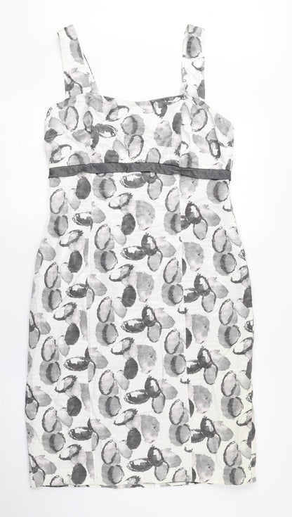 Gold Womens Grey Geometric Polyamide Pencil Dress Size 10 Round Neck Zip