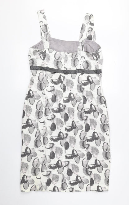 Gold Womens Grey Geometric Polyamide Pencil Dress Size 10 Round Neck Zip
