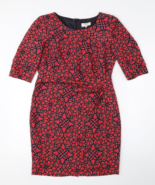 NEXT Womens Red Floral Polyester Pencil Dress Size 10 Round Neck Zip