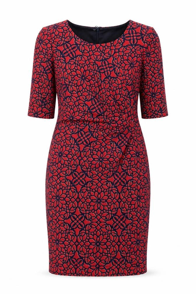 NEXT Womens Red Floral Polyester Pencil Dress Size 10 Round Neck Zip