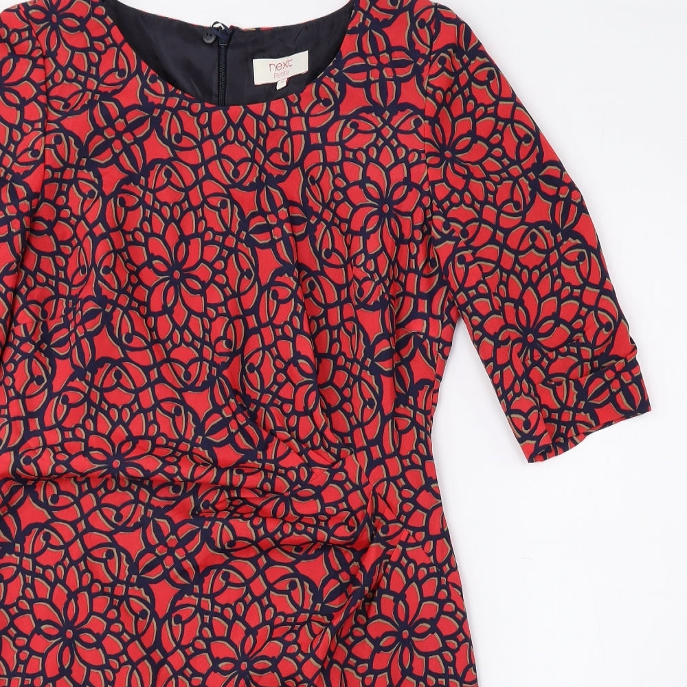 NEXT Womens Red Floral Polyester Pencil Dress Size 10 Round Neck Zip