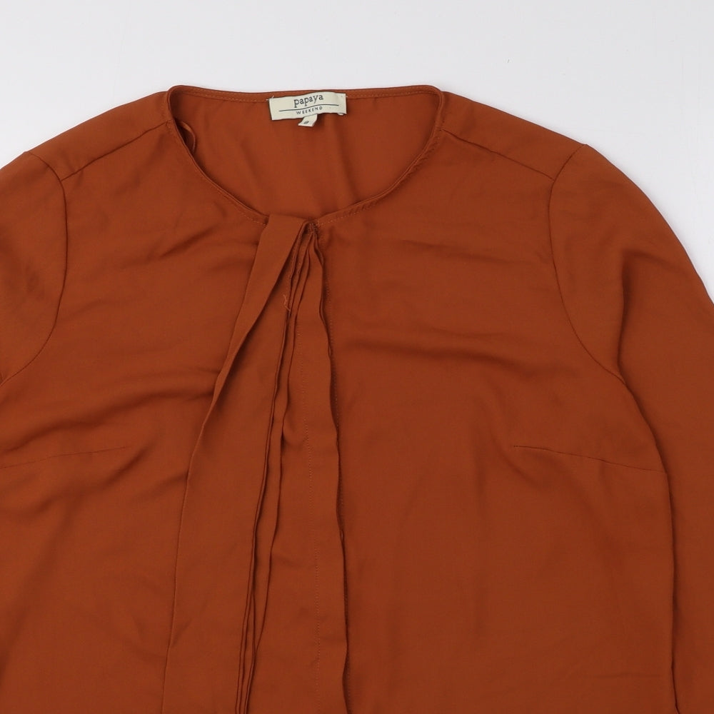Papaya Womens Brown Polyester Basic Blouse Size 8 Round Neck - String