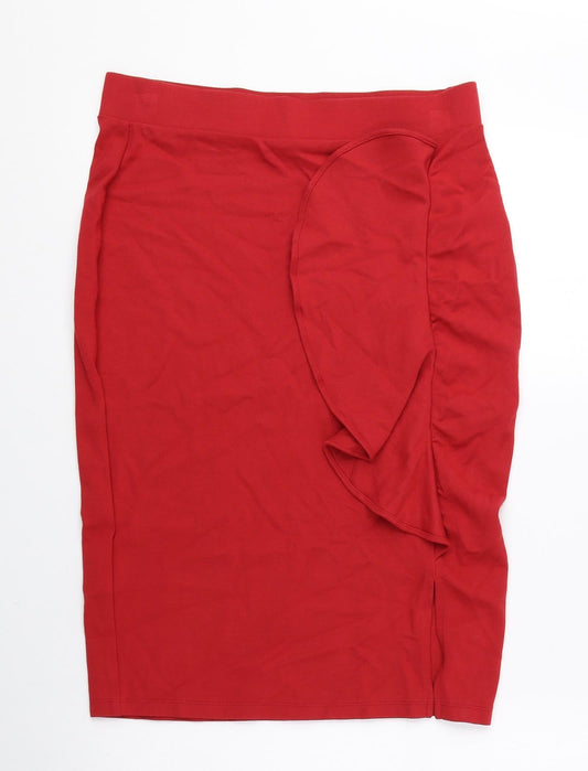 Marks and Spencer Womens Red Viscose Bandage Skirt Size 10