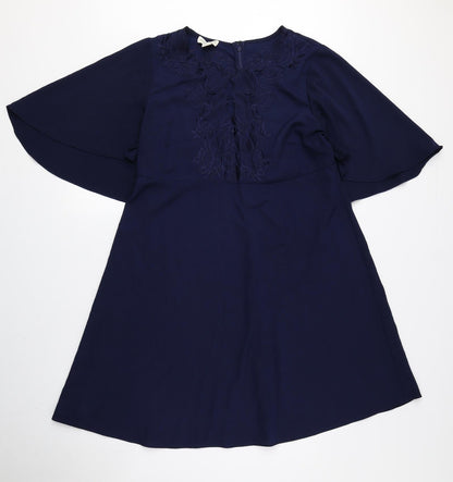 Monsoon Womens Blue Polyester A-Line Size 14 Round Neck Zip