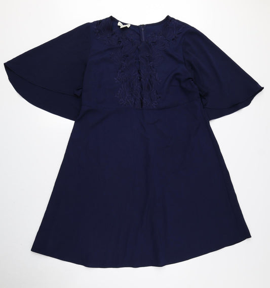 Monsoon Womens Blue Polyester A-Line Size 14 Round Neck Zip