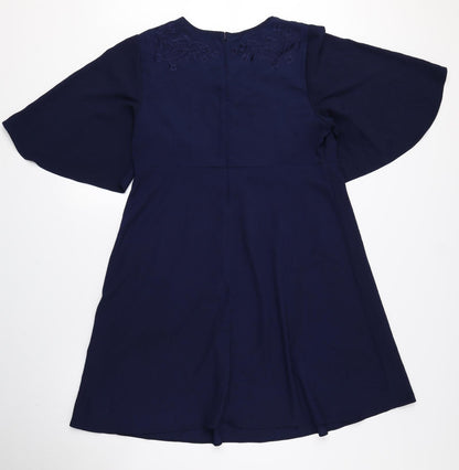 Monsoon Womens Blue Polyester A-Line Size 14 Round Neck Zip