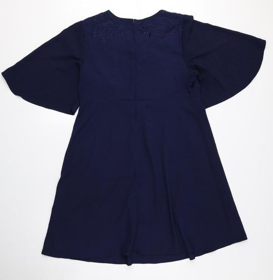 Monsoon Womens Blue Polyester A-Line Size 14 Round Neck Zip