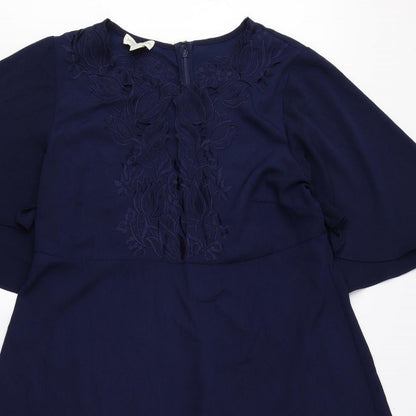 Monsoon Womens Blue Polyester A-Line Size 14 Round Neck Zip