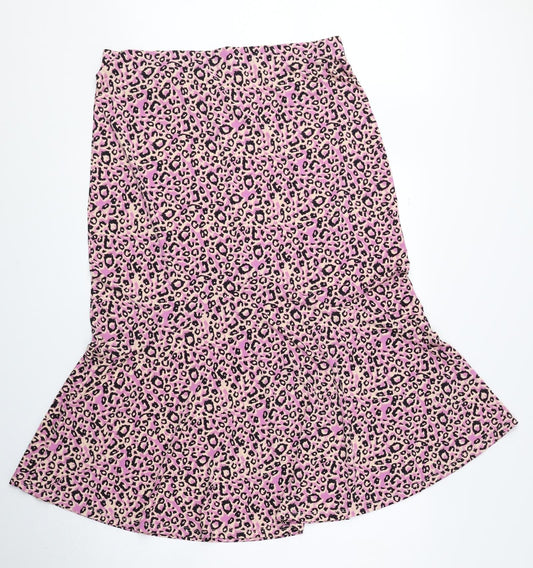 Oasis Womens Multicoloured Animal Print Polyester Trumpet Skirt Size L - Leopard Print