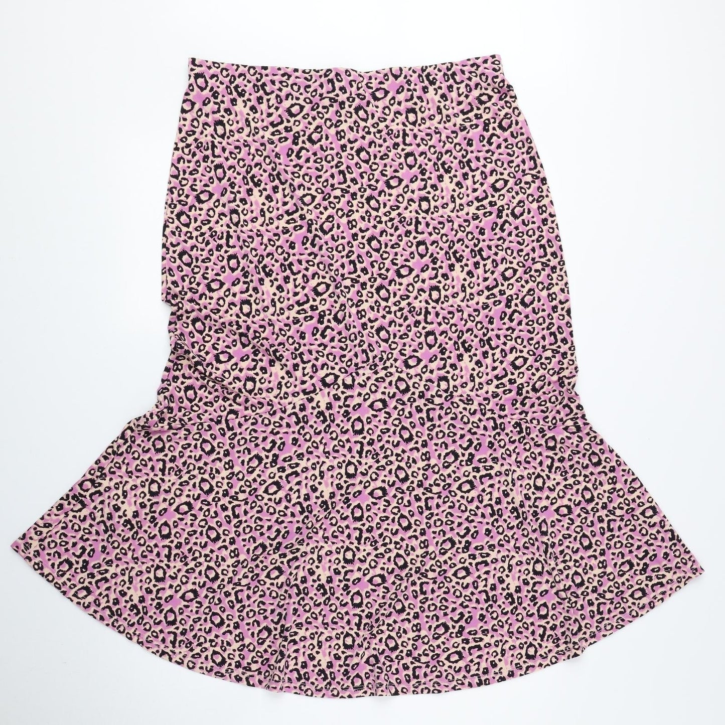 Oasis Womens Multicoloured Animal Print Polyester Trumpet Skirt Size L - Leopard Print