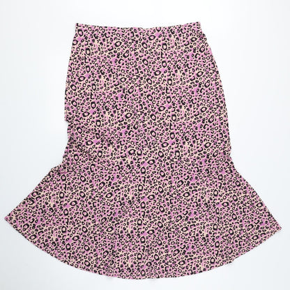 Oasis Womens Multicoloured Animal Print Polyester Trumpet Skirt Size L - Leopard Print