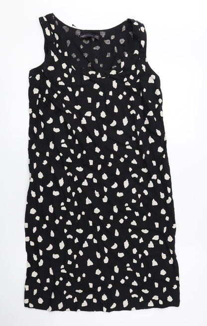 Marks and Spencer Womens Black Polka Dot Flax A-Line Size 6 Scoop Neck Pullover