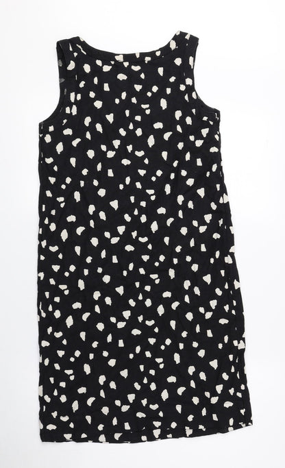 Marks and Spencer Womens Black Polka Dot Flax A-Line Size 6 Scoop Neck Pullover