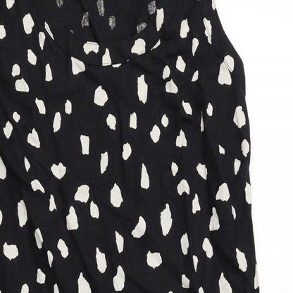 Marks and Spencer Womens Black Polka Dot Flax A-Line Size 6 Scoop Neck Pullover