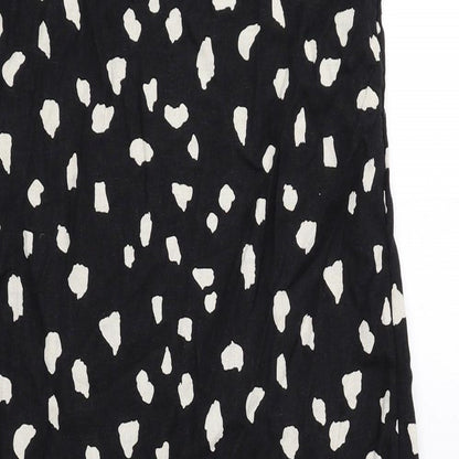 Marks and Spencer Womens Black Polka Dot Flax A-Line Size 6 Scoop Neck Pullover