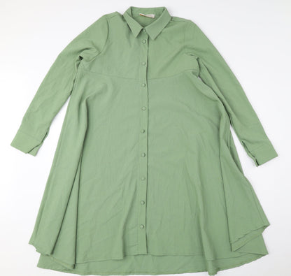 LAVIiENZA Womens Green Polyester A-Line Size 10 Collared Button