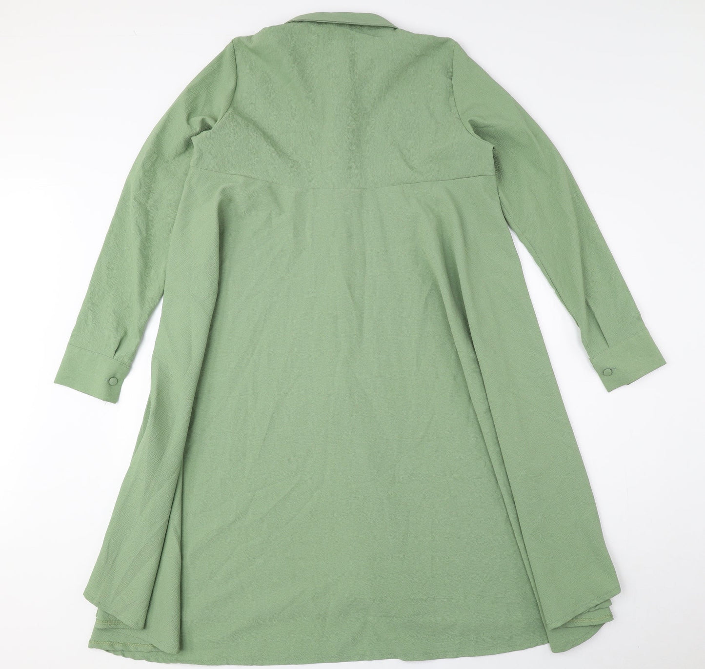 LAVIiENZA Womens Green Polyester A-Line Size 10 Collared Button