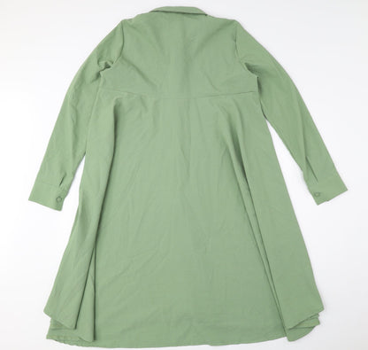 LAVIiENZA Womens Green Polyester A-Line Size 10 Collared Button