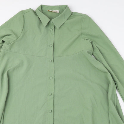 LAVIiENZA Womens Green Polyester A-Line Size 10 Collared Button